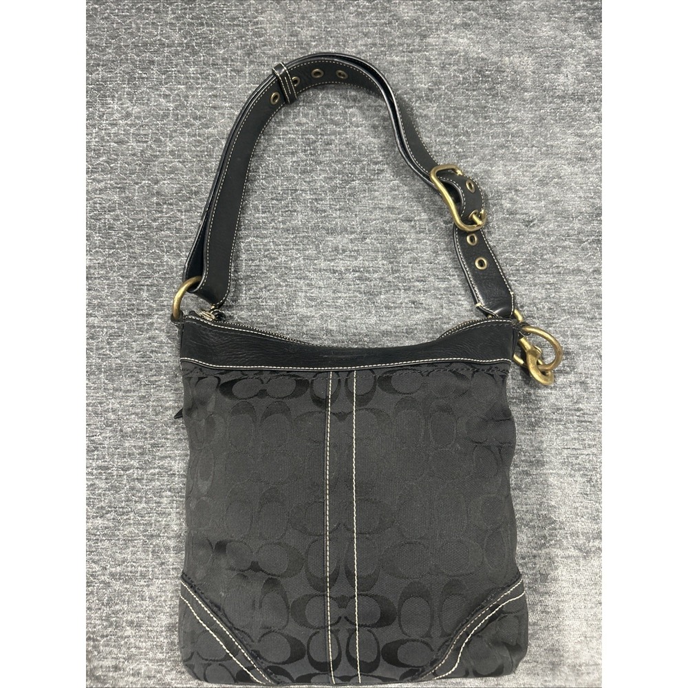 Coach Legacy Bag Signature Print Shoulder Purse Medium Black Canvas Pebble Grain